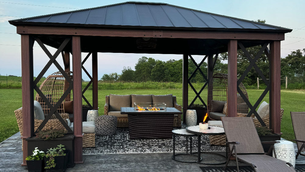 Hardtop Gazebo Outdoor Black Steel Roof