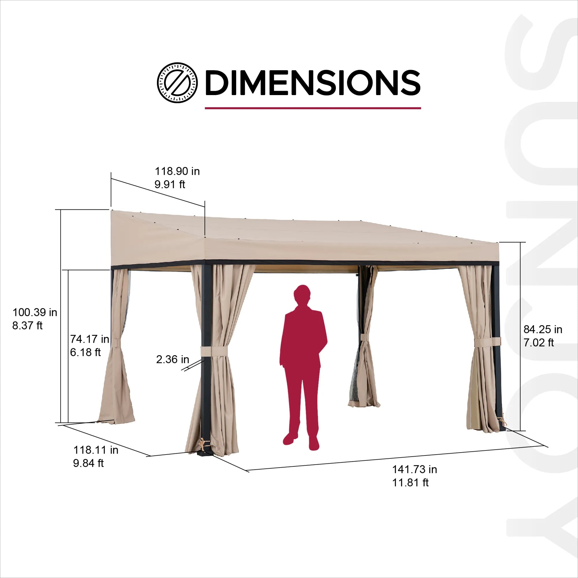 Wall-Mounted Soft-Top Lean-To Gazebo 10' x 12'