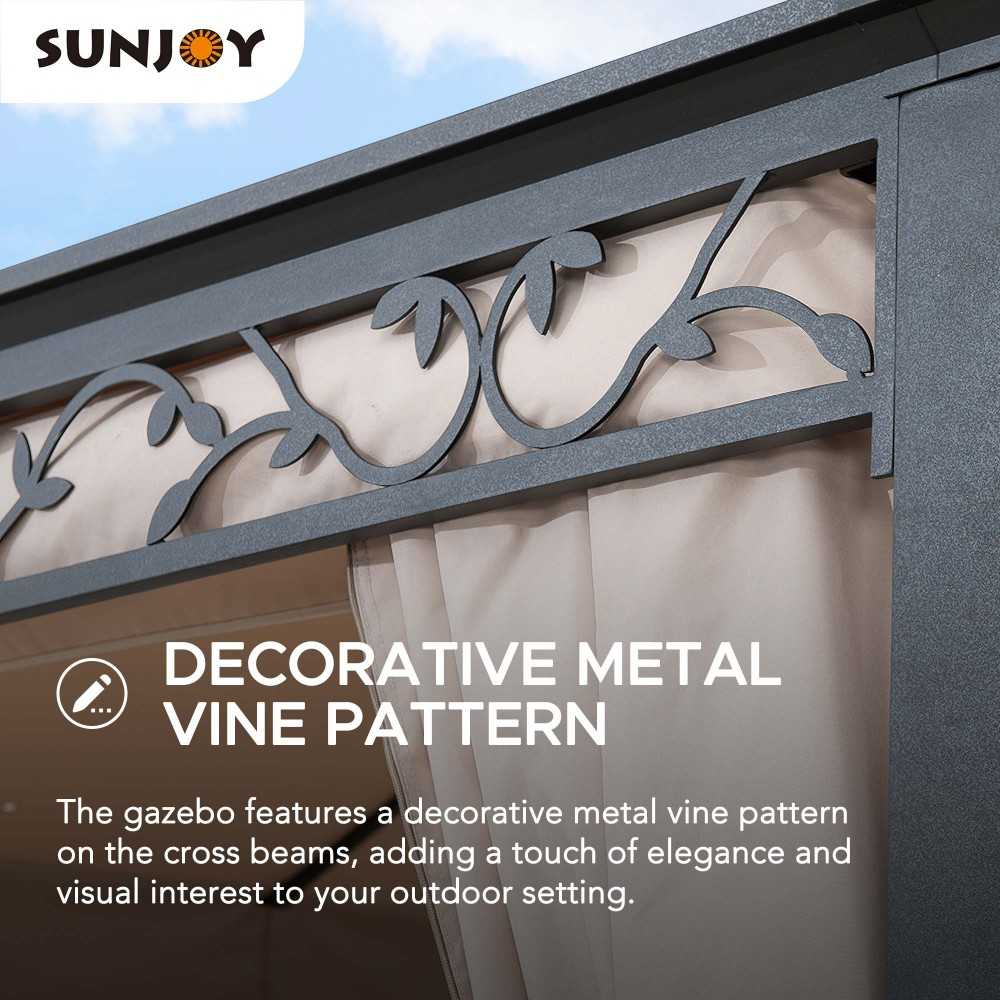 SUNJOY 10x12 ft. Steel Frame Gazebo Outdoor Patio 2-tier Soft Top Gazebo with Decorative Vine, Netting, Curtains, and Ceiling Hook