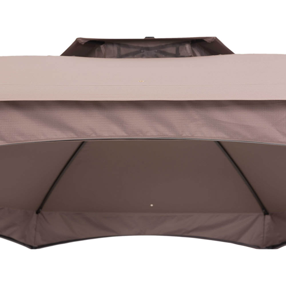 SUNJOY 11x13 Brown 2-Tier Steel Hexagon Soft Top Gazebo with Shelf and Ceiling Hook