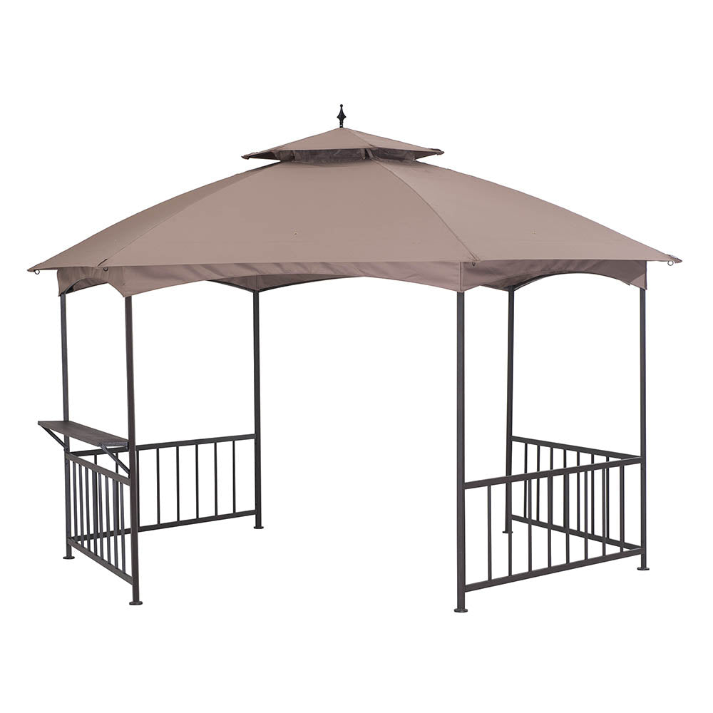 SUNJOY 11x13 Brown 2-Tier Steel Hexagon Soft Top Gazebo with Shelf and Ceiling Hook