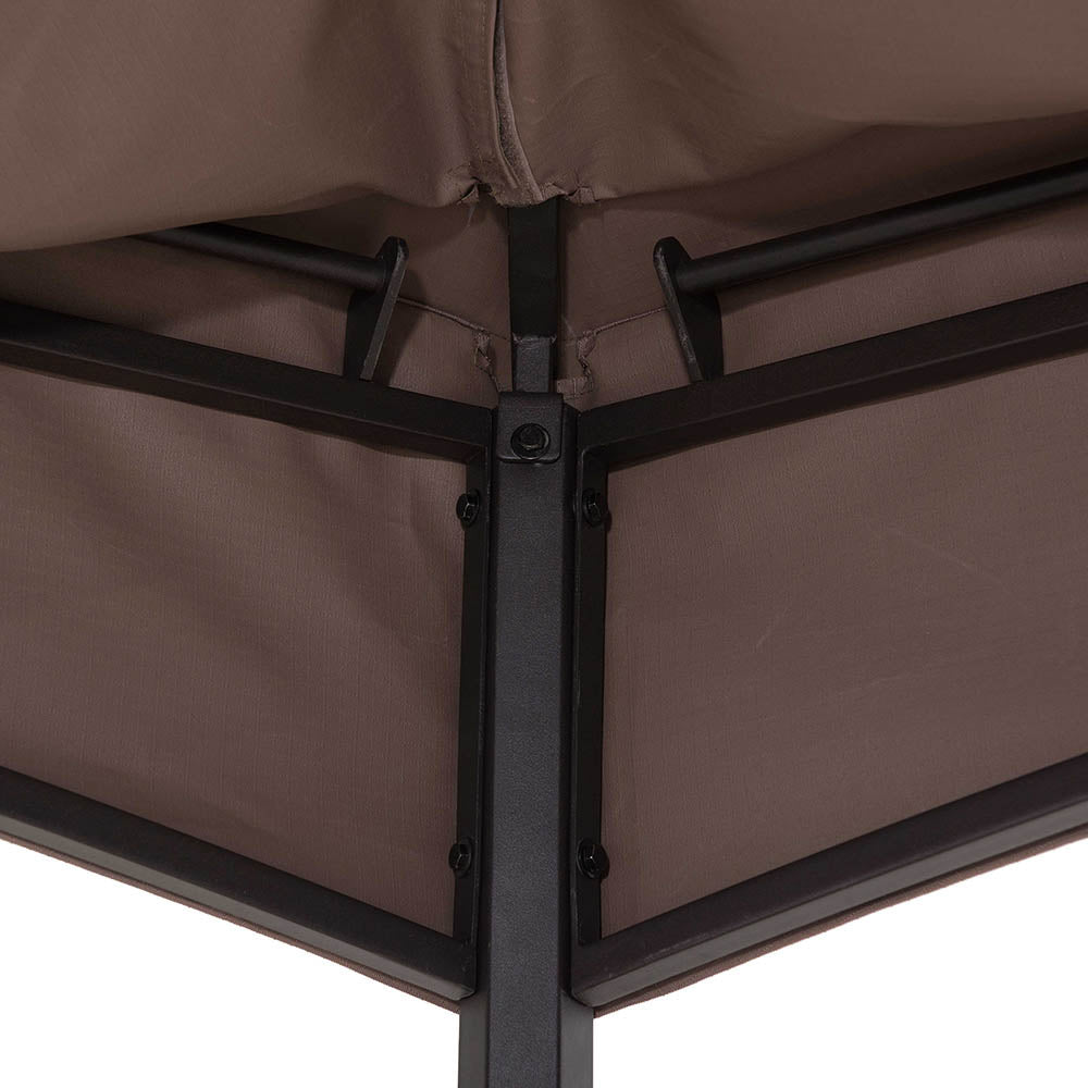 SUNJOY 11x13 Brown 2-Tier Steel Hexagon Soft Top Gazebo with Shelf and Ceiling Hook
