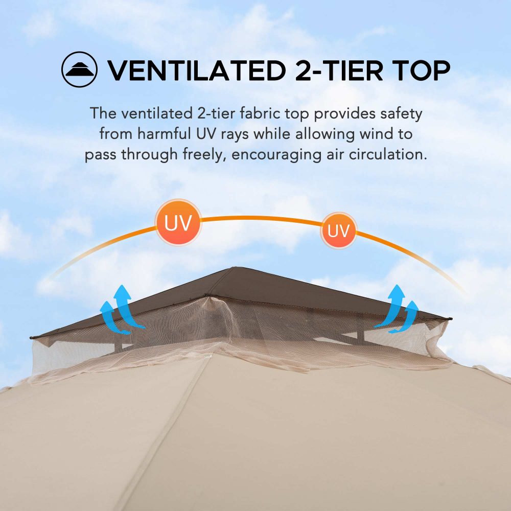 SUNJOY 9x9 2-Tier Steel Frame Gazebo with Netting - Beige