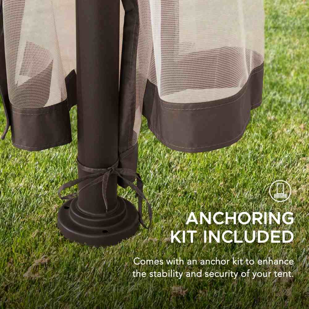 SUNJOY 9x9 2-Tier Steel Frame Gazebo with Netting - Beige