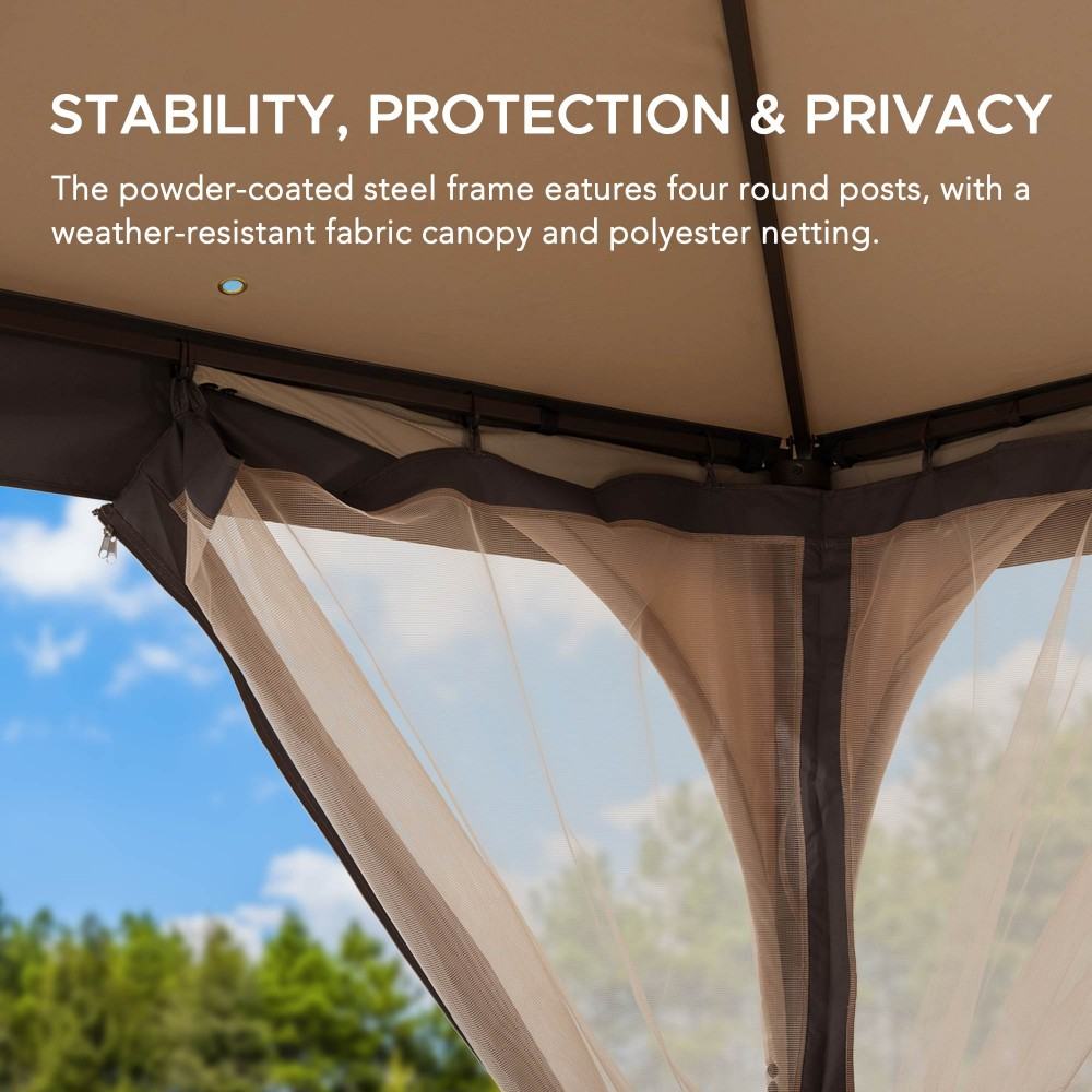 SUNJOY 9x9 2-Tier Steel Frame Gazebo with Netting - Beige