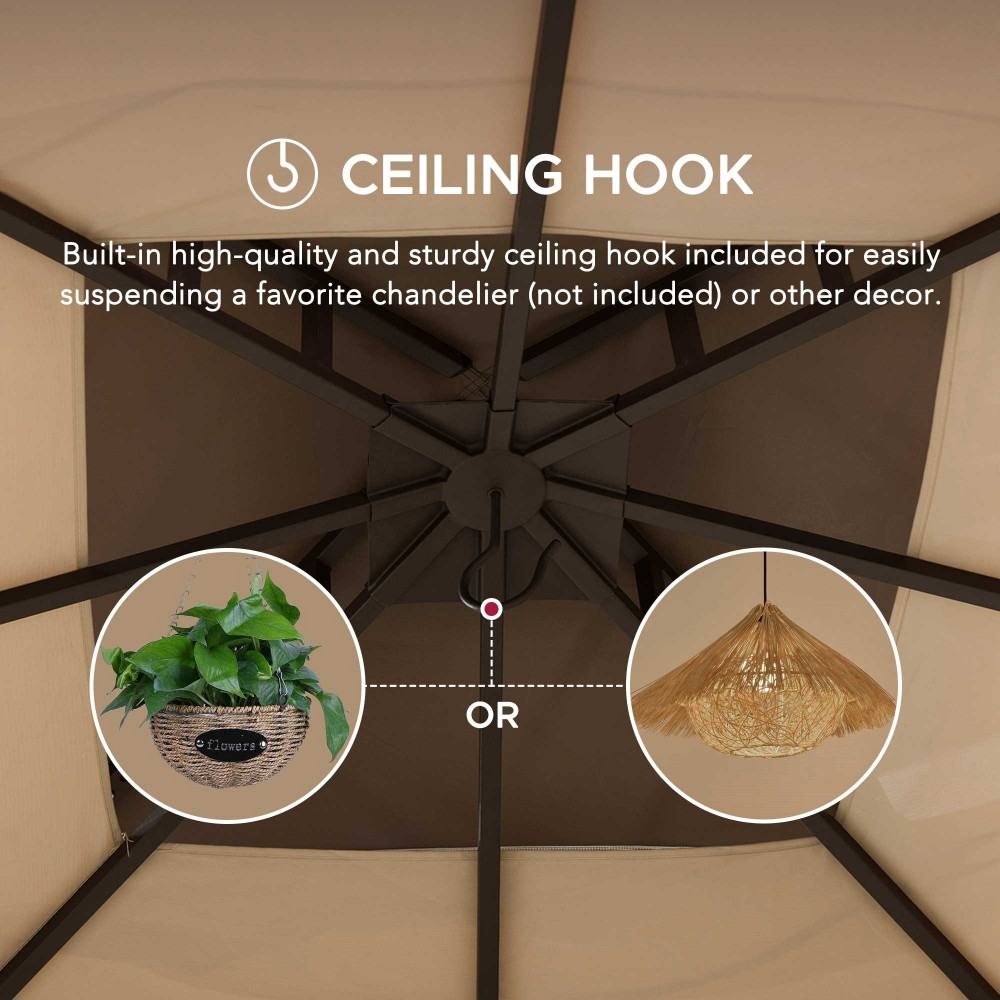 SUNJOY 9x9 2-Tier Steel Frame Gazebo with Netting - Beige