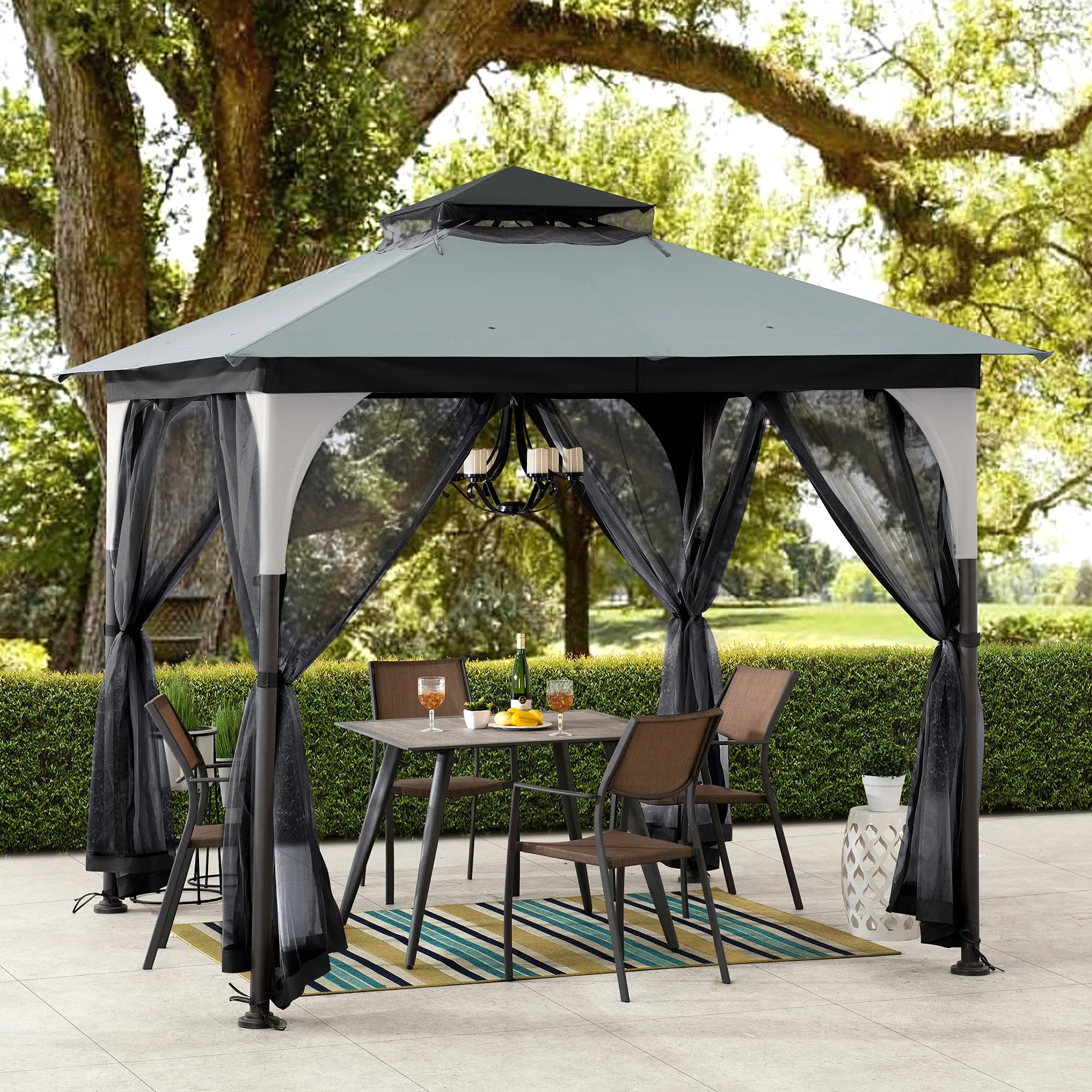 SUNJOY 9x9 Soft Top Garden Gazebo with Mosquito Netting - Light Gray & Black