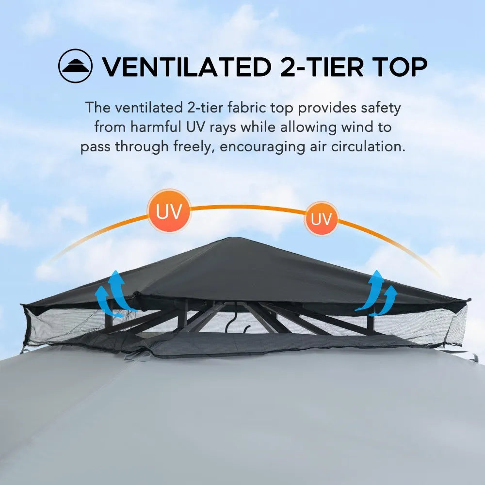 SUNJOY 9x9 Soft Top Garden Gazebo with Mosquito Netting - Light Gray & Black