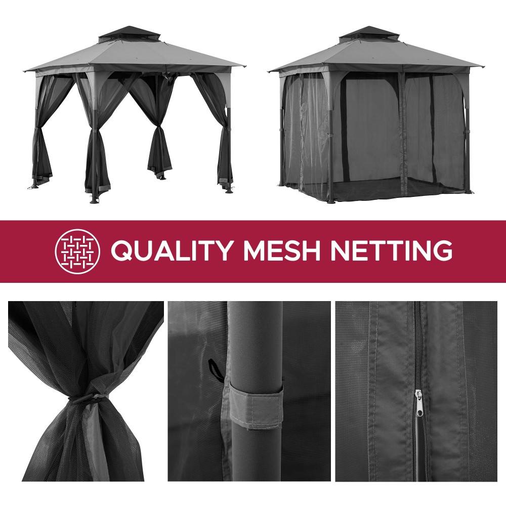 SUNJOY 9x9 2-Tier Steel Frame Gazebo with Netting - Gray