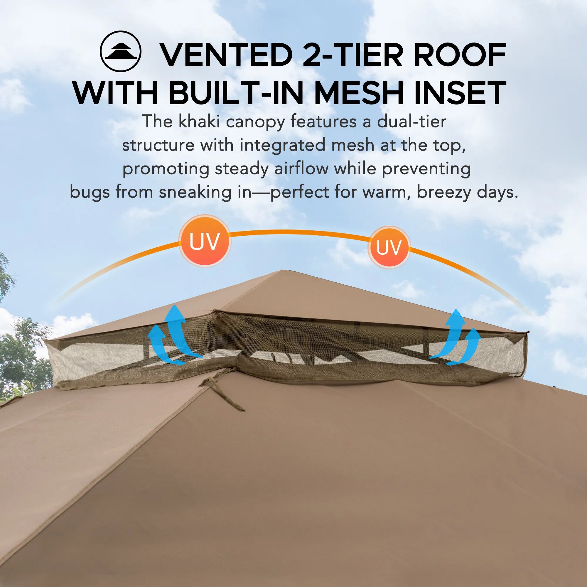 SUNJOY Outdoor Patio 10x12 Khaki 2-Tier Steel Backyard Soft Top Gazebo with Ceiling Hook