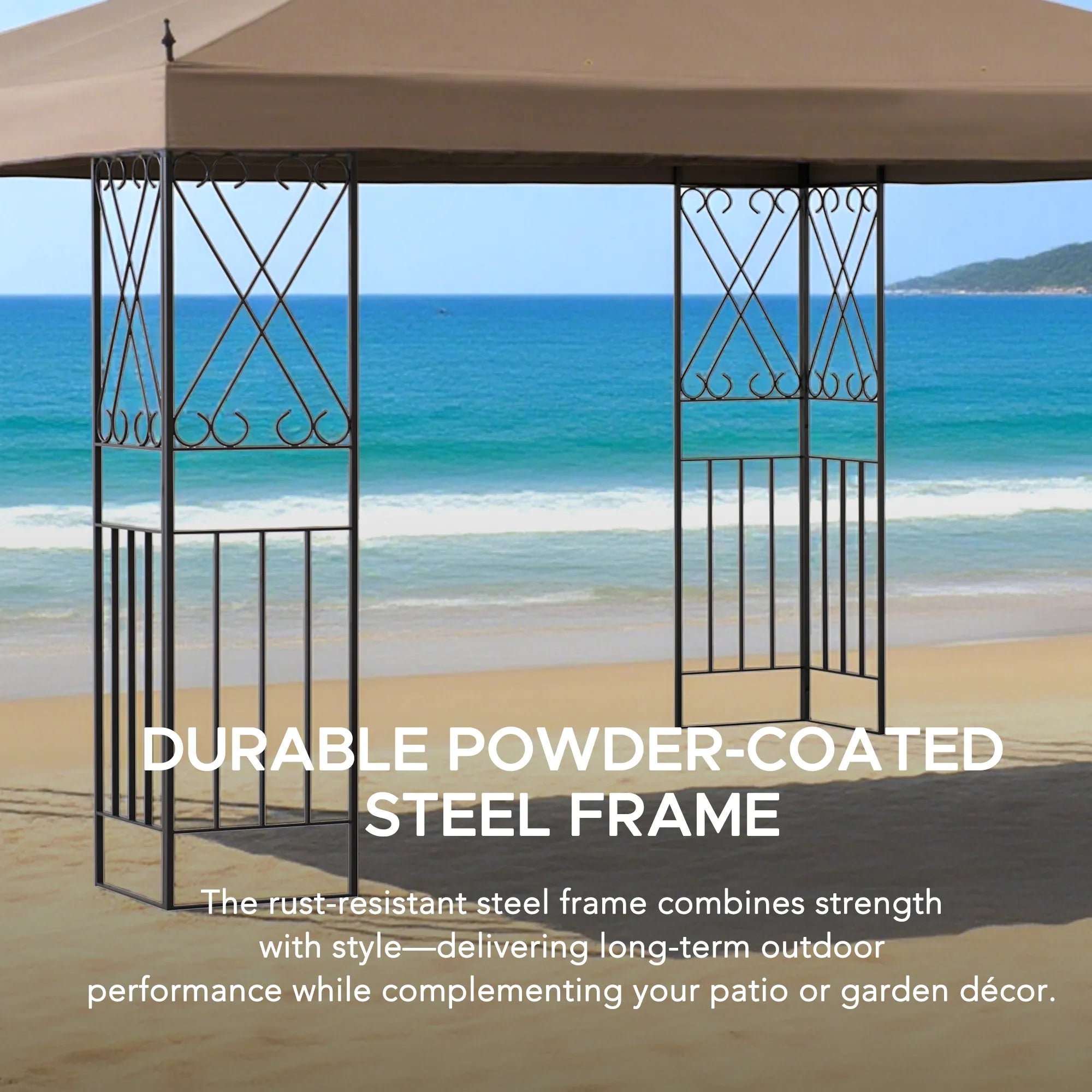 SUNJOY Outdoor Patio 10x12 Khaki 2-Tier Steel Backyard Soft Top Gazebo with Ceiling Hook