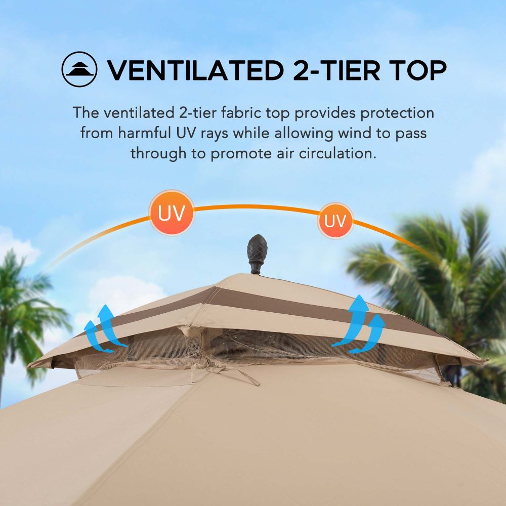 SUNJOY Outdoor Patio 10x13 Steel 2-Tier Backyard Soft Top Gazebo with Ceiling Hook and Netting