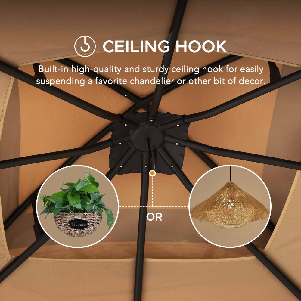 SUNJOY Outdoor Patio 10x13 Steel 2-Tier Backyard Soft Top Gazebo with Ceiling Hook and Netting