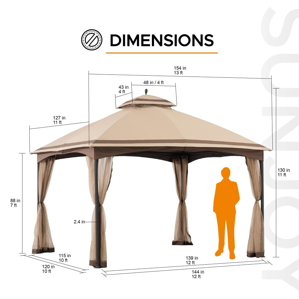 SUNJOY Outdoor Patio 10x13 Steel 2-Tier Backyard Soft Top Gazebo with Ceiling Hook and Netting