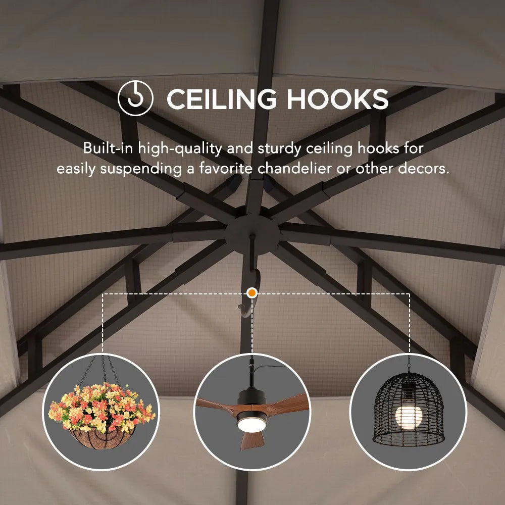 SUNJOY 11x13 Soft Top Gazebo with 2-Tier Canopy, Netting, Curtains and Hook