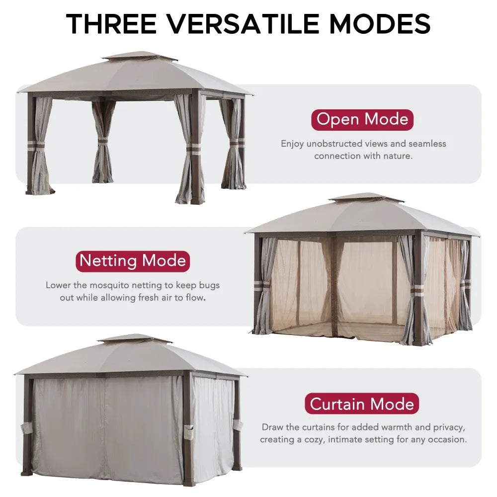 SUNJOY 11x13 Soft Top Gazebo with 2-Tier Canopy, Netting, Curtains and Hook