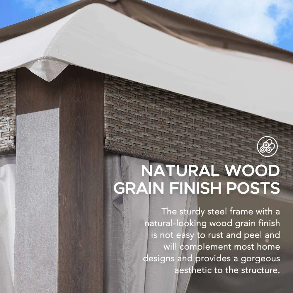 SUNJOY 11x13 Soft Top Gazebo with 2-Tier Canopy, Netting, Curtains and Hook