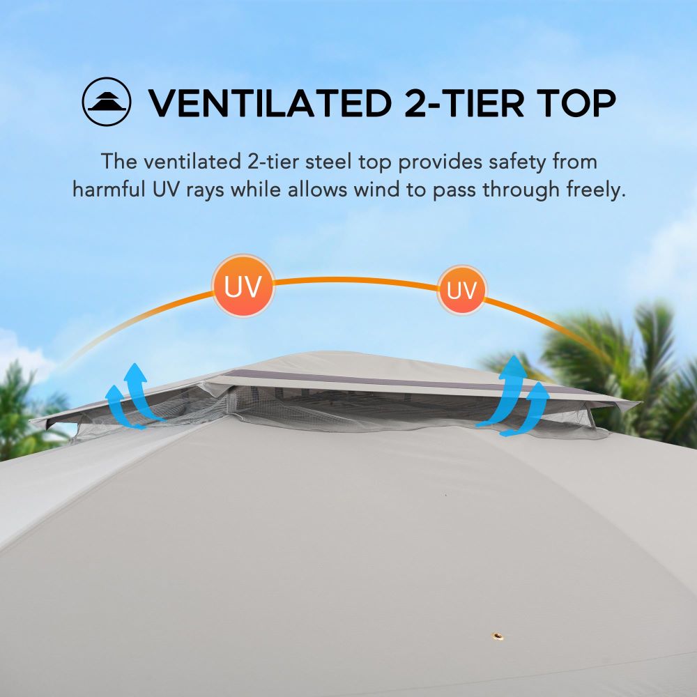 SUNJOY 11x13 Soft Top Gazebo Outdoor Steel Frame Patio Gazebo with 2-Tier Canopy, Netting, Curtains and Hook