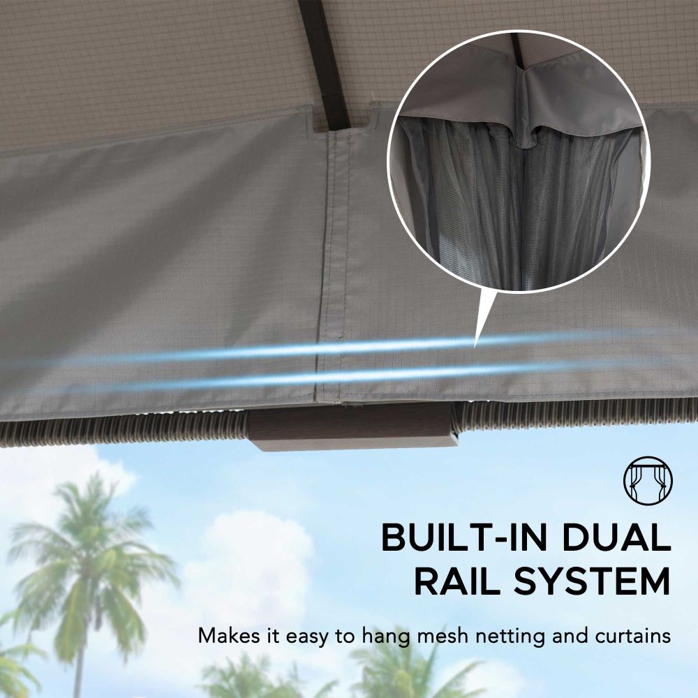 SUNJOY 11x13 Soft Top Gazebo Outdoor Steel Frame Patio Gazebo with 2-Tier Canopy, Netting, Curtains and Hook