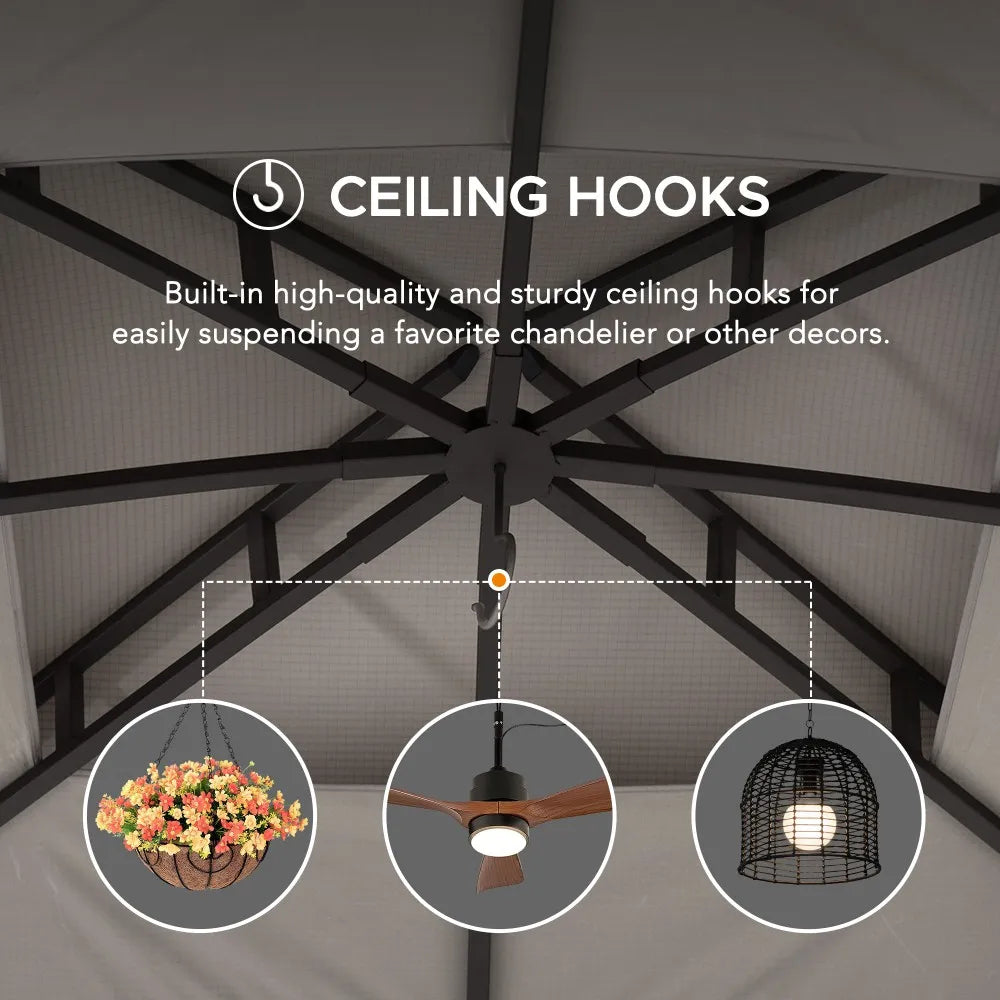 SUNJOY 11x13 Soft Top Gazebo with 2-Tier Canopy, Netting, Curtains and Hook - Gray