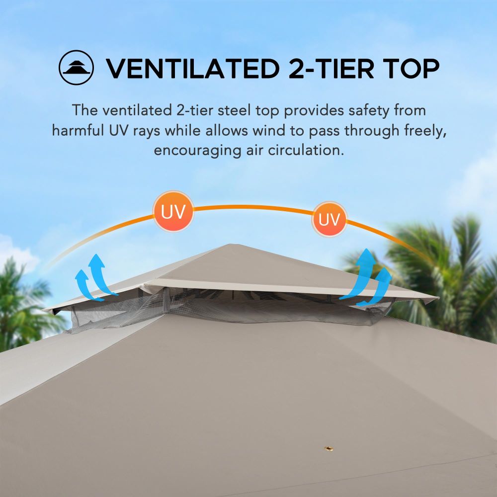 SUNJOY 11x13 Soft Top Gazebo Outdoor Patio Steel Frame 2-Tier Backyard Gazebo with Netting, Curtains and Hook