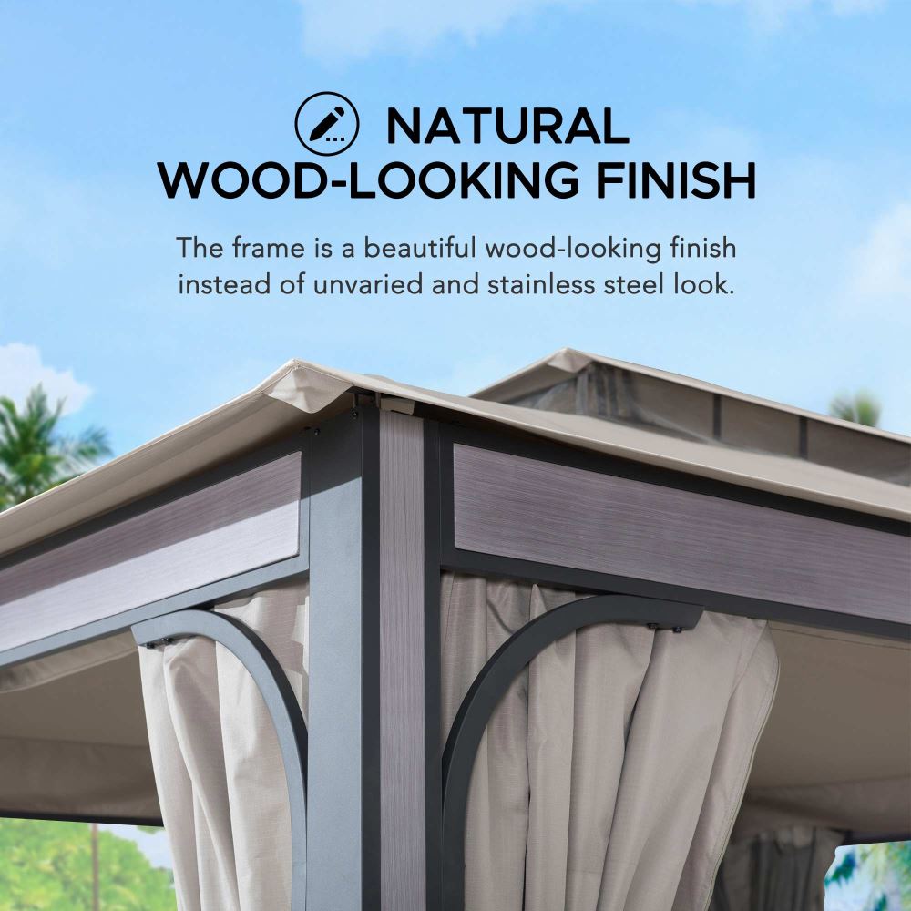 SUNJOY 11x13 Soft Top Gazebo Outdoor Patio Steel Frame 2-Tier Backyard Gazebo with Netting, Curtains and Hook