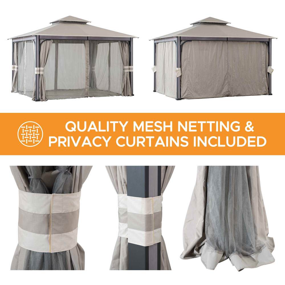 SUNJOY 11x13 Soft Top Gazebo Outdoor Patio Steel Frame 2-Tier Backyard Gazebo with Netting, Curtains and Hook