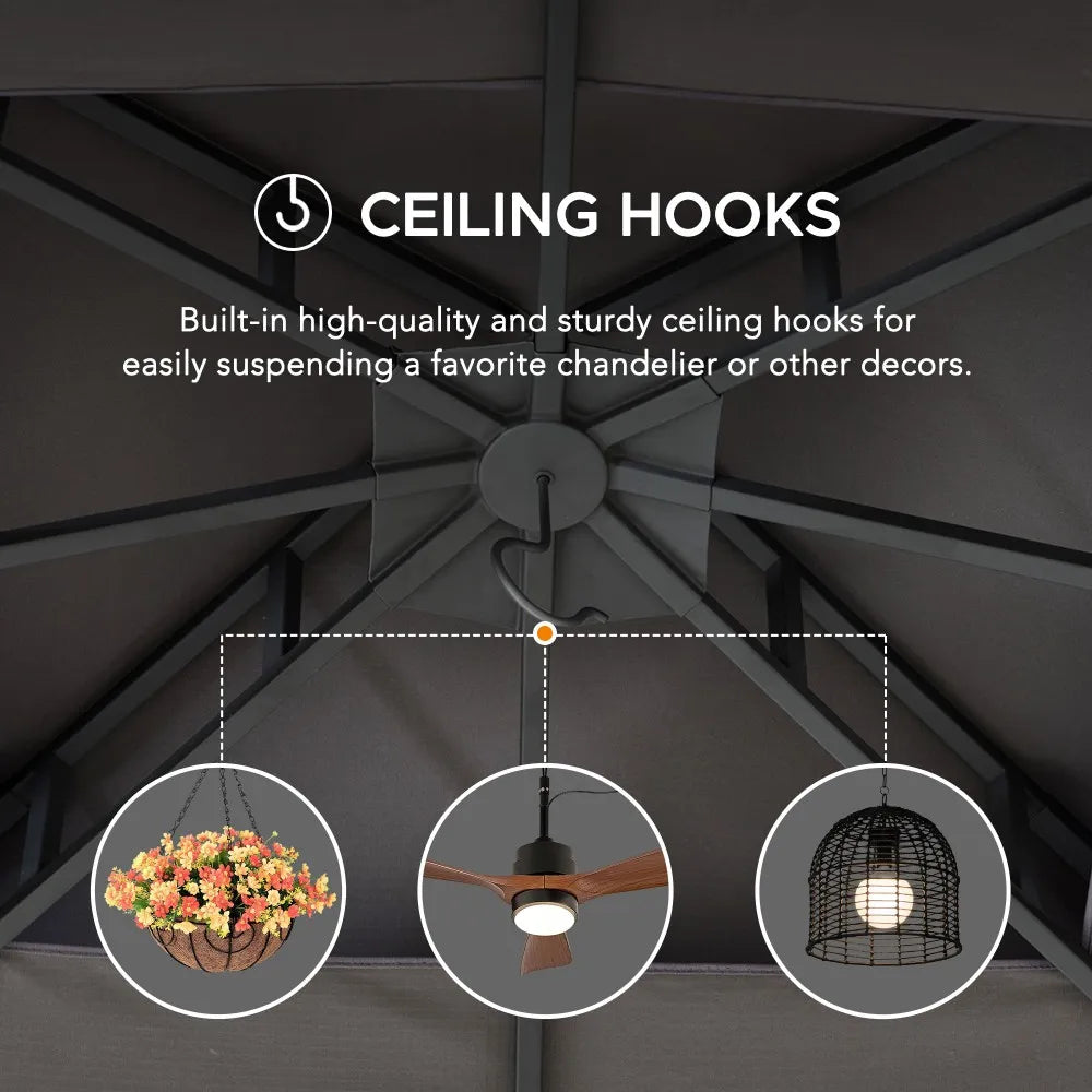 SUNJOY Outdoor Patio Steel Frame 11x13 Gazebo 2-Tier Soft Top Gazebo with Netting and Curtains