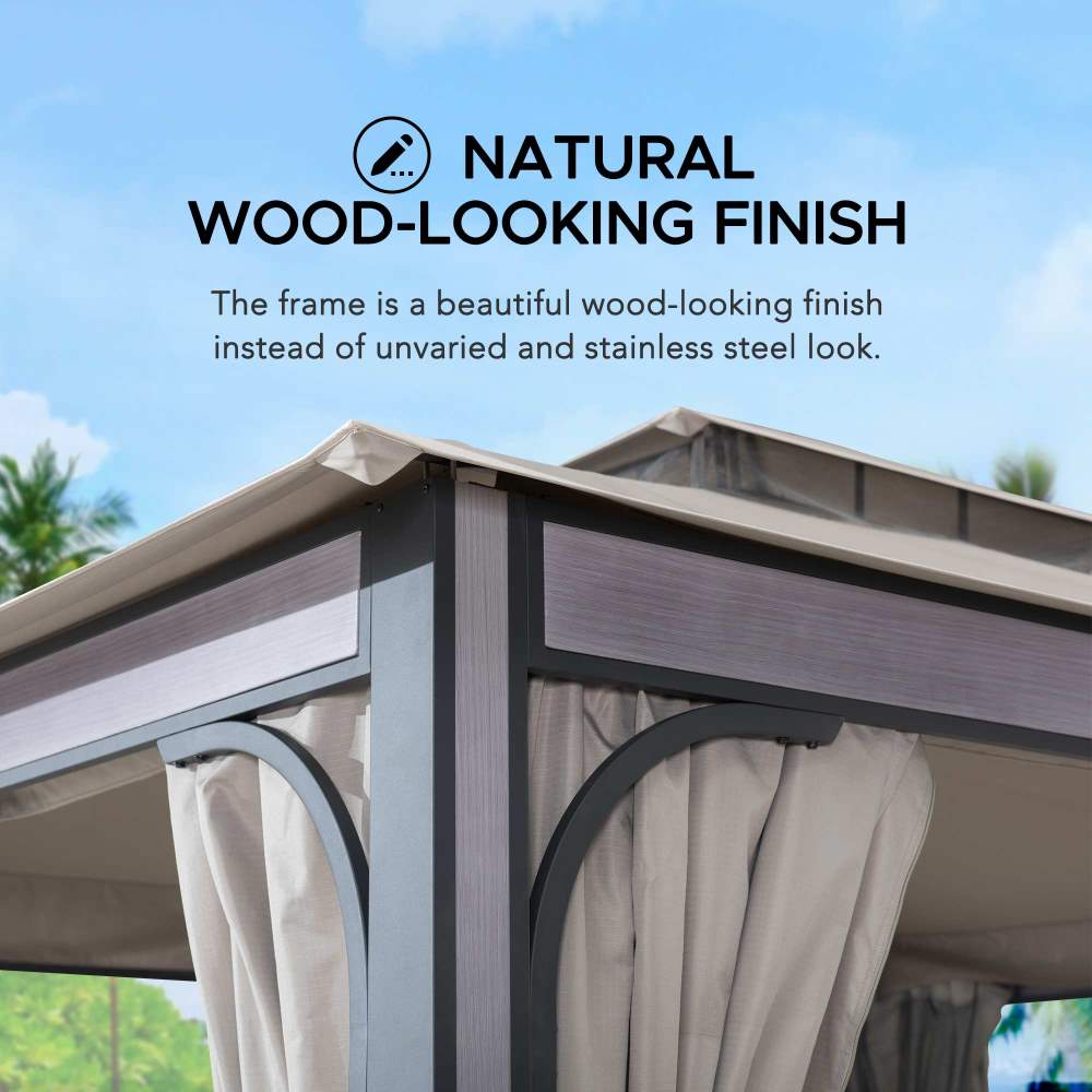 SUNJOY 11x13 Soft Top Gazebo Outdoor Patio Steel Frame 2-Tier Backyard Gazebo with Netting, Curtains and Hook