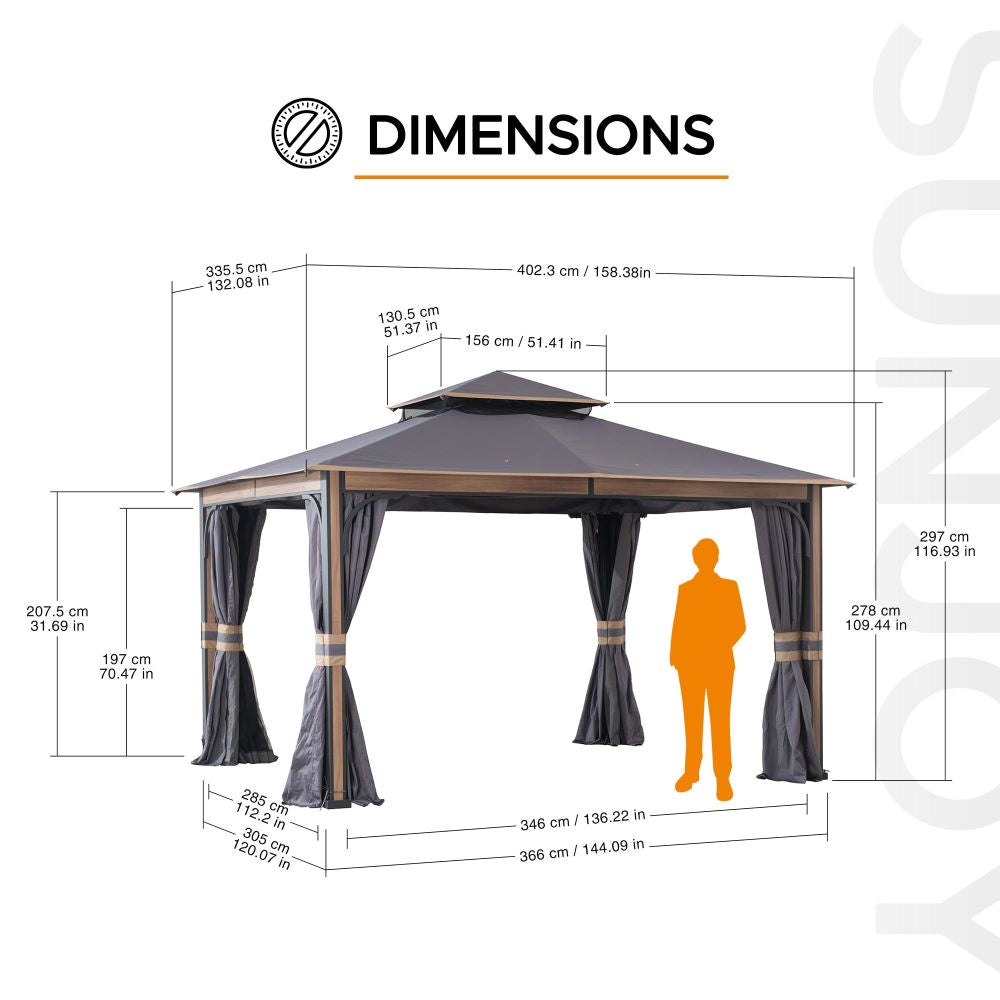 SUNJOY 11x13 Soft Top Gazebo Outdoor Patio Steel Frame 2-Tier Backyard Gazebo with Netting, Curtains and Hook