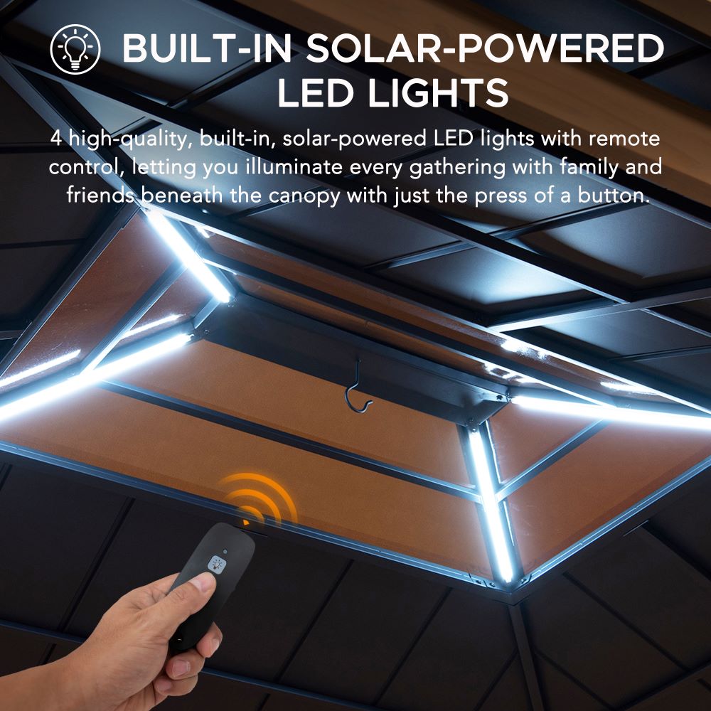 SUNJOY 11x13 Wooden Gazebo with Solar Panel, LED Lights and Ceiling Hook