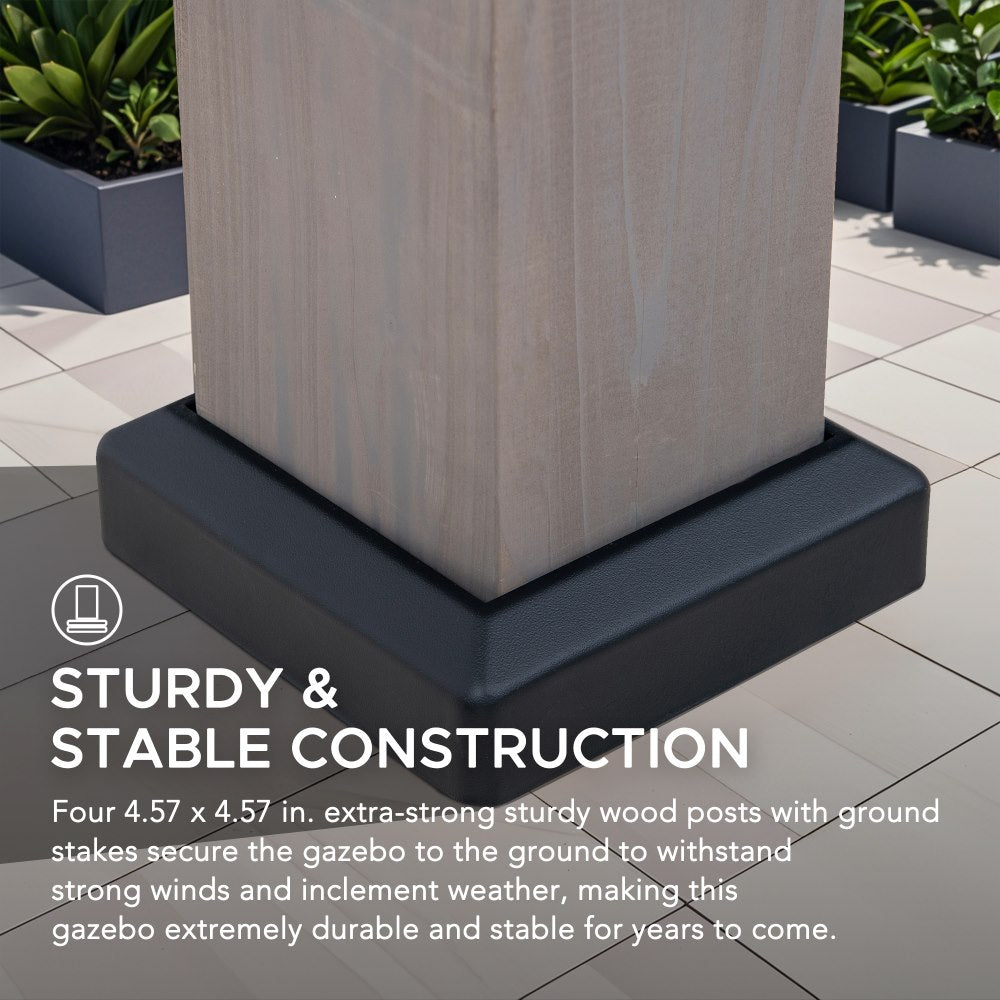 SUNJOY 11x13 Wooden Gazebo with Solar Panel, LED Lights and Ceiling Hook