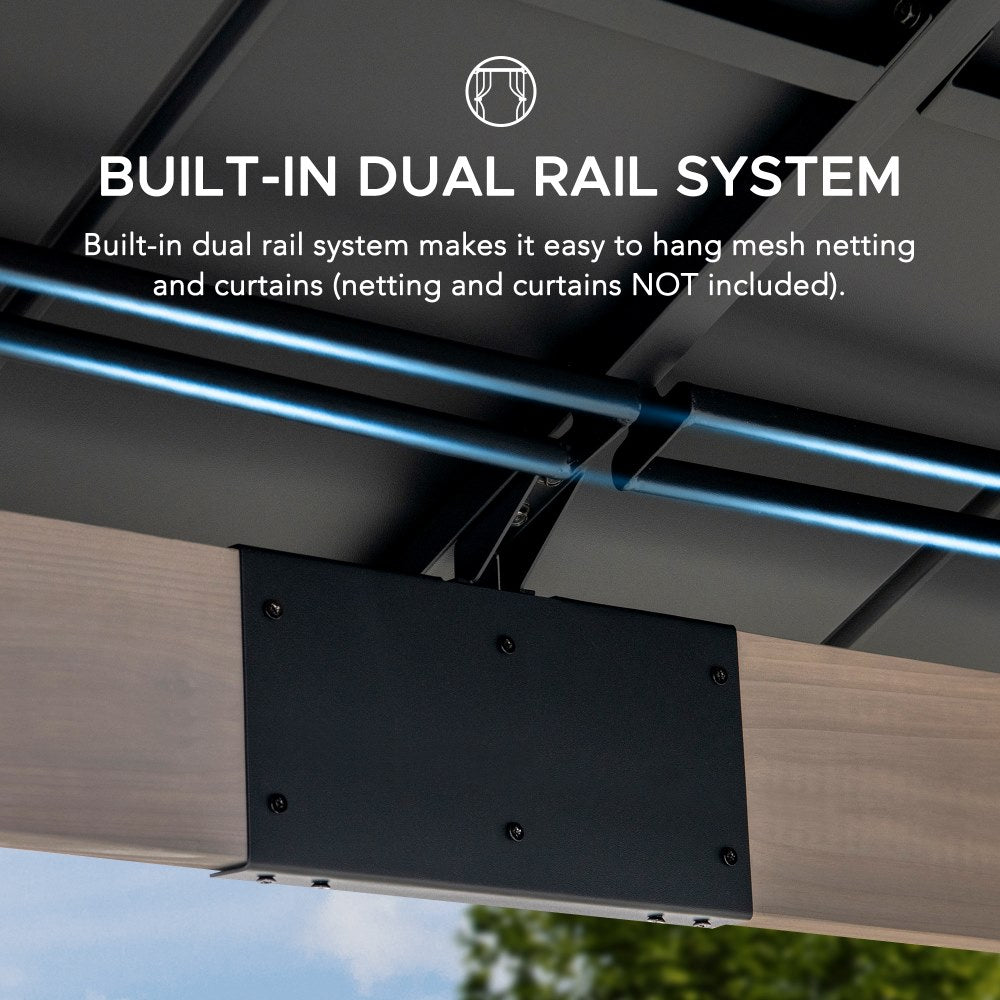 SUNJOY 11x13 Wooden Gazebo with Solar Panel, LED Lights and Ceiling Hook