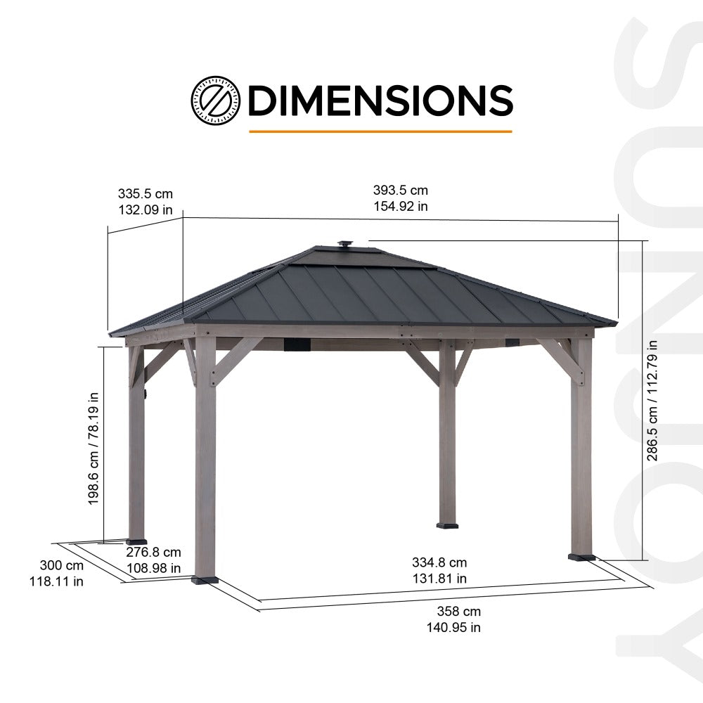 SUNJOY 11x13 Wooden Gazebo with Solar Panel, LED Lights and Ceiling Hook