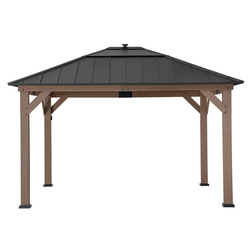SUNJOY 11x13 Wooden Gazebo with Solar Panel, LED Lights and Ceiling Hook