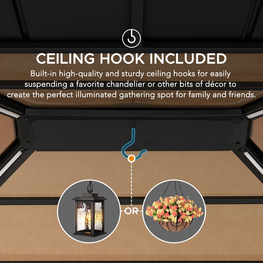 SUNJOY 11x13 Wooden Gazebo with Solar Panel, LED Lights and Ceiling Hook