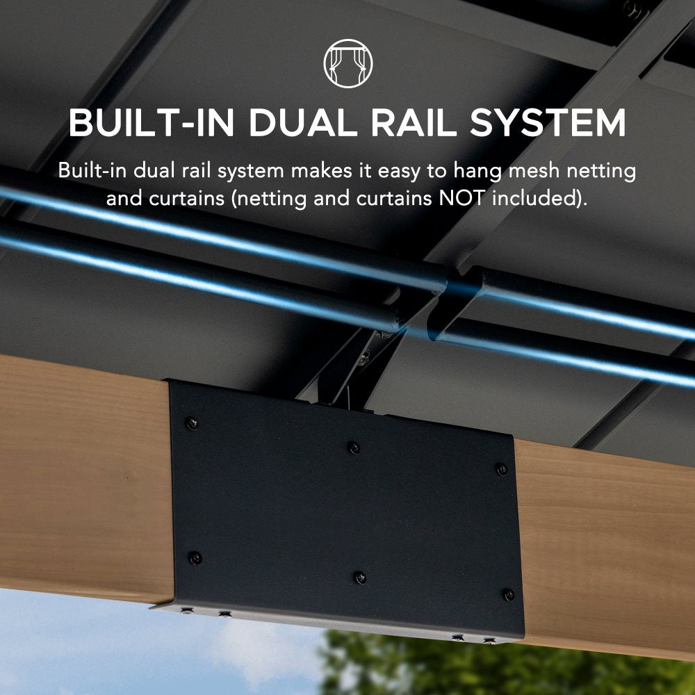 SUNJOY 11x13 Wooden Gazebo with Solar Panel, LED Lights and Ceiling Hook