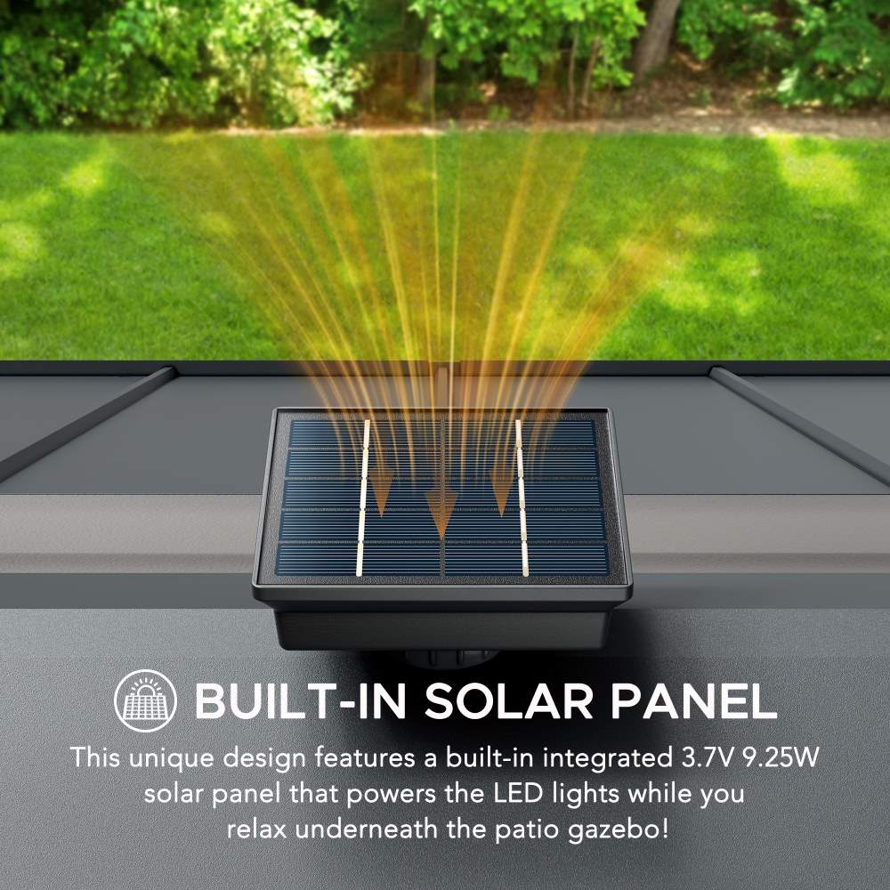 SUNJOY 11x13 Wooden Gazebo with Solar Panel, LED Lights and Ceiling Hook