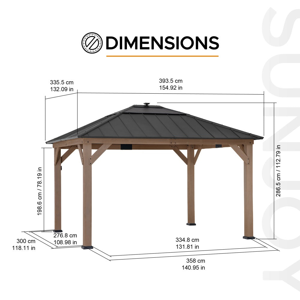 SUNJOY 11x13 Wooden Gazebo with Solar Panel, LED Lights and Ceiling Hook