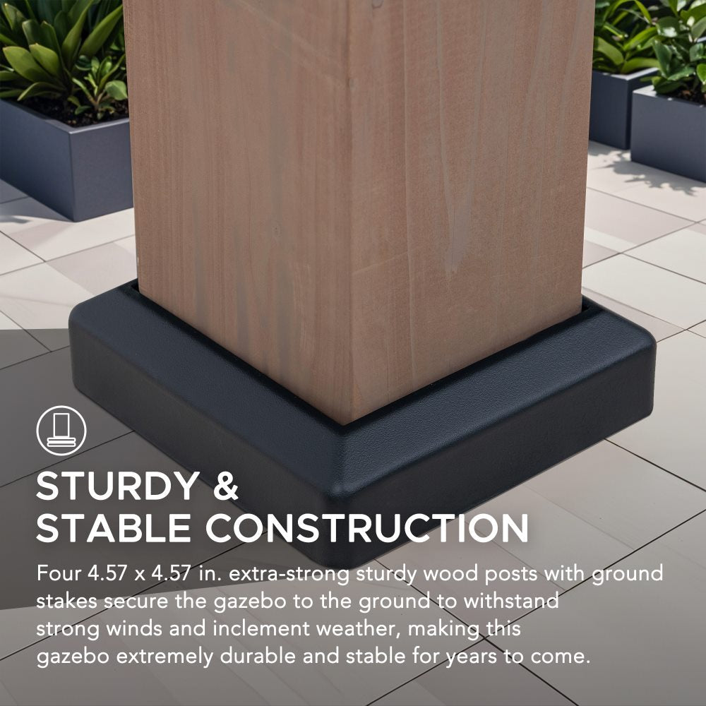 SUNJOY 11x13 Wooden Gazebo with Solar Panel, LED Lights and Ceiling Hook