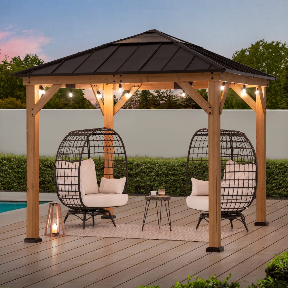 世界の家具大百科 & GAZEBO 9×9 Outdoor Cedar Wood Gazebo with Hip Roof Hardtop丨SUNJOY Canada