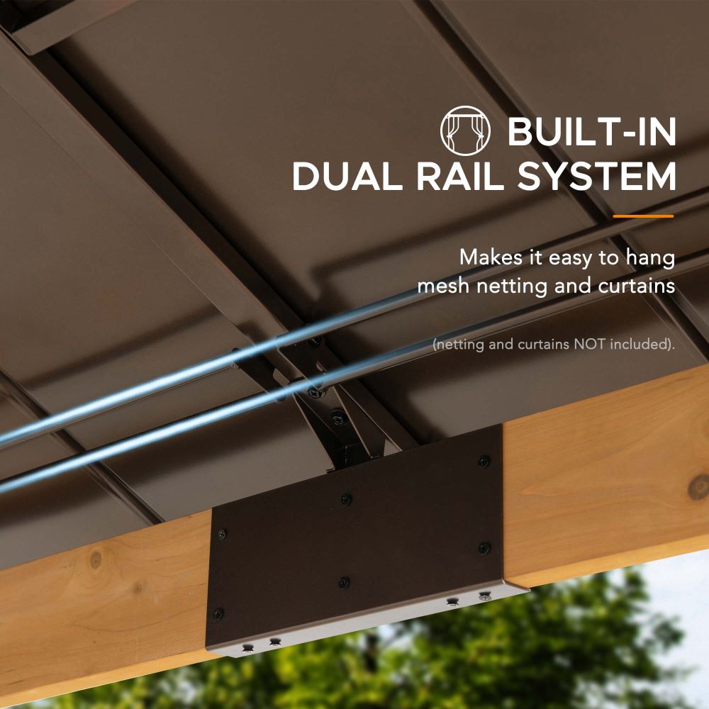 SUNJOY 9x9 Cedar Gazebo with Brown Metal Roof and Ceiling Hook.