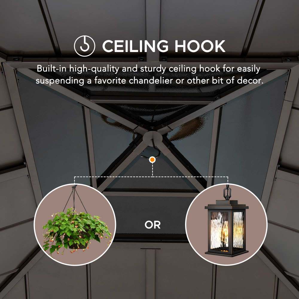 SUNJOY Hard Top Gazebo, 11 x 11 Wooden Gazebo, Cedar Framed Gazebo with Steel Hip Roof and Polycarbonate Skylight