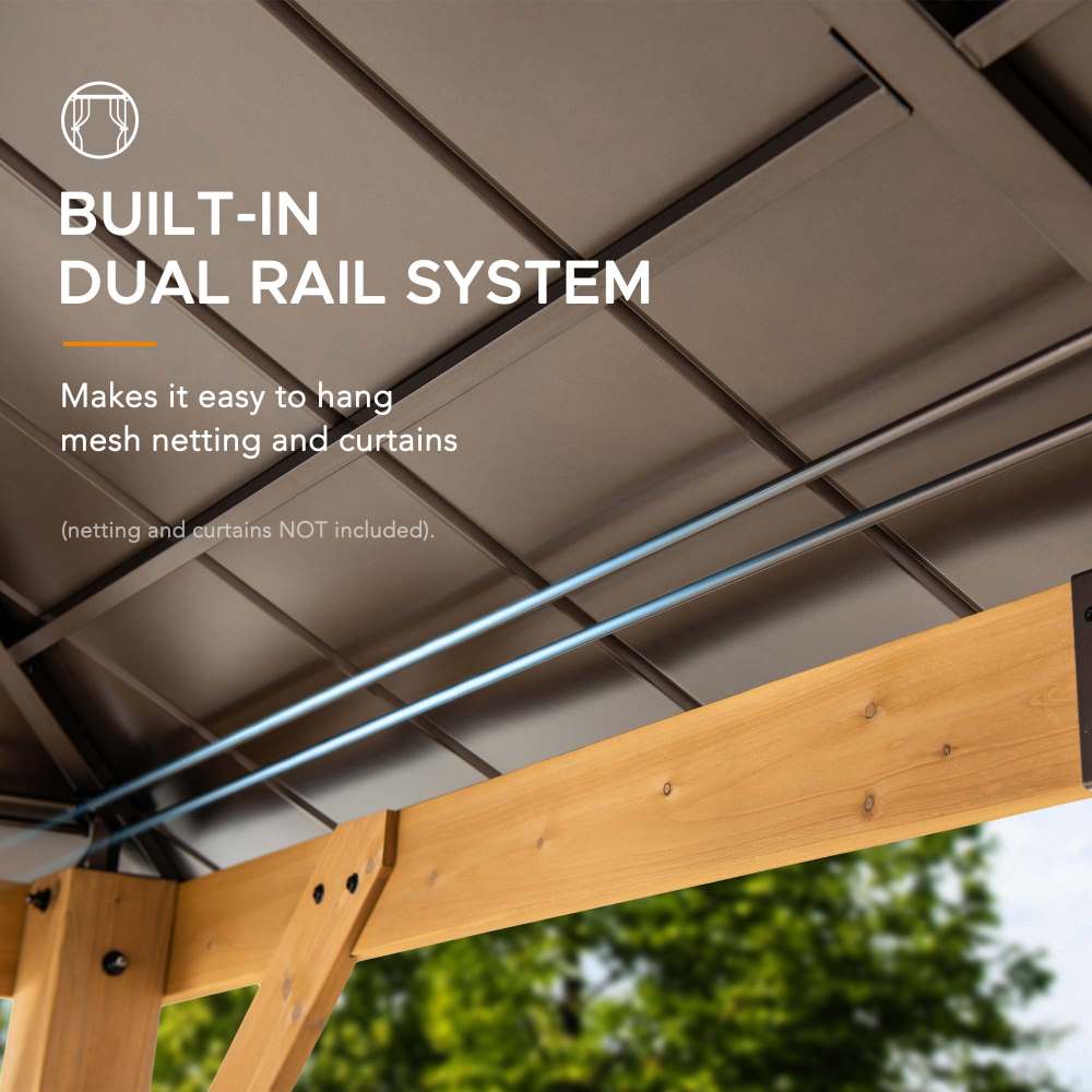 SUNJOY Hard Top Gazebo, 11 x 11 Wooden Gazebo, Cedar Framed Gazebo with Steel Hip Roof and Polycarbonate Skylight