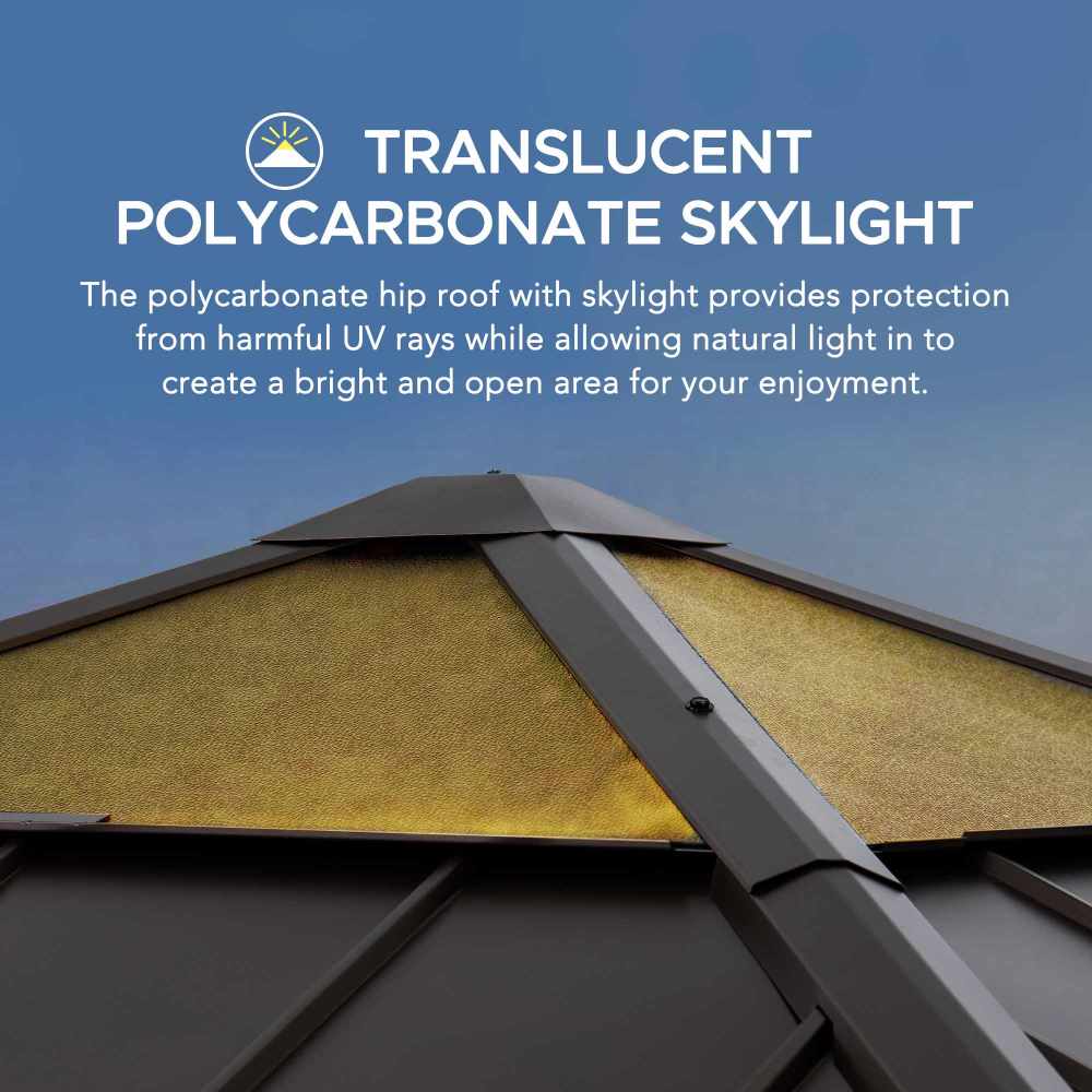 SUNJOY Hard Top Gazebo, 11 x 11 Wooden Gazebo, Cedar Framed Gazebo with Steel Hip Roof and Polycarbonate Skylight