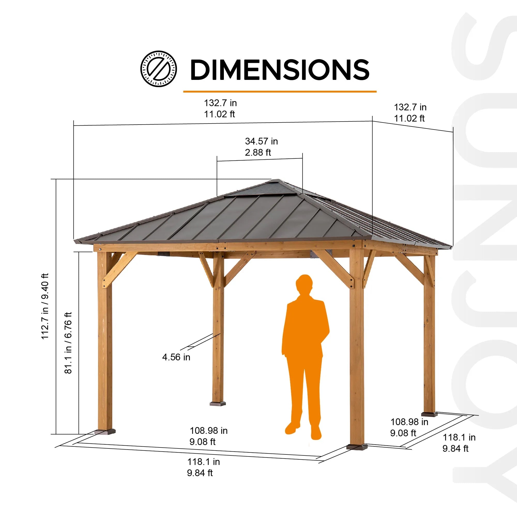 SUNJOY Hard Top Gazebo, 11' x 11' Wooden Gazebo, Cedar Framed Gazebo with Steel Hip Roof and Polycarbonate Skylight
