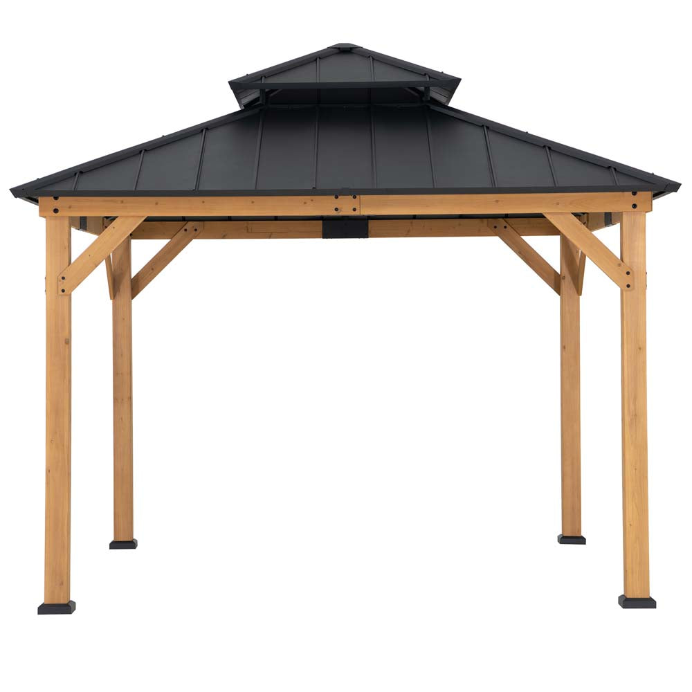 SUNJOY Outdoor Patio 11x11 2-Tier Wooden Frame Backyard Hardtop Gazebo with Ceiling Hook