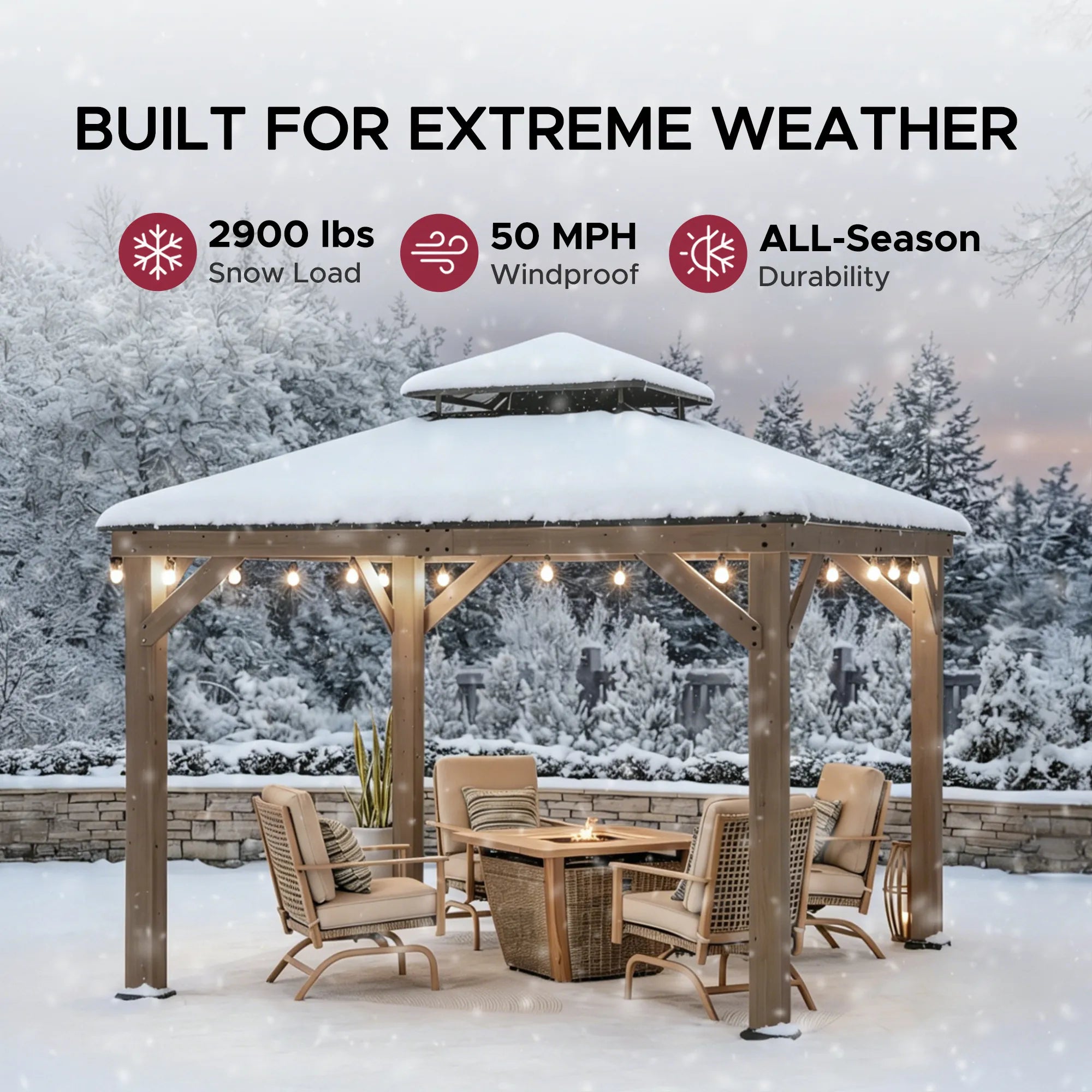 SUNJOY 11x11 Wooden Frame Patio Hardtop Gazebo with Ceiling Hook - Upgrade Weathered Cedar