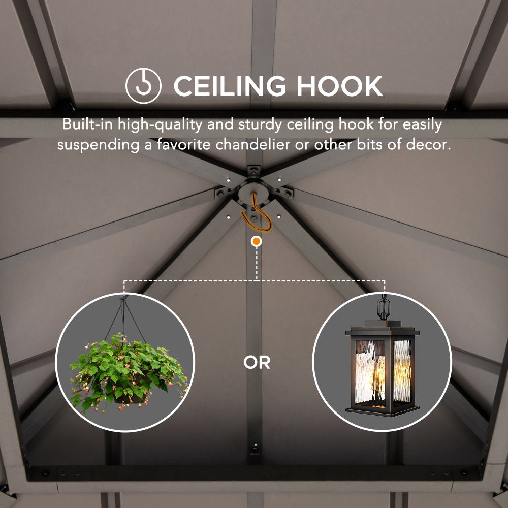 SUNJOY Outdoor Patio 11x11 2-Tier Wooden Frame Backyard Hardtop Gazebo with Ceiling Hook