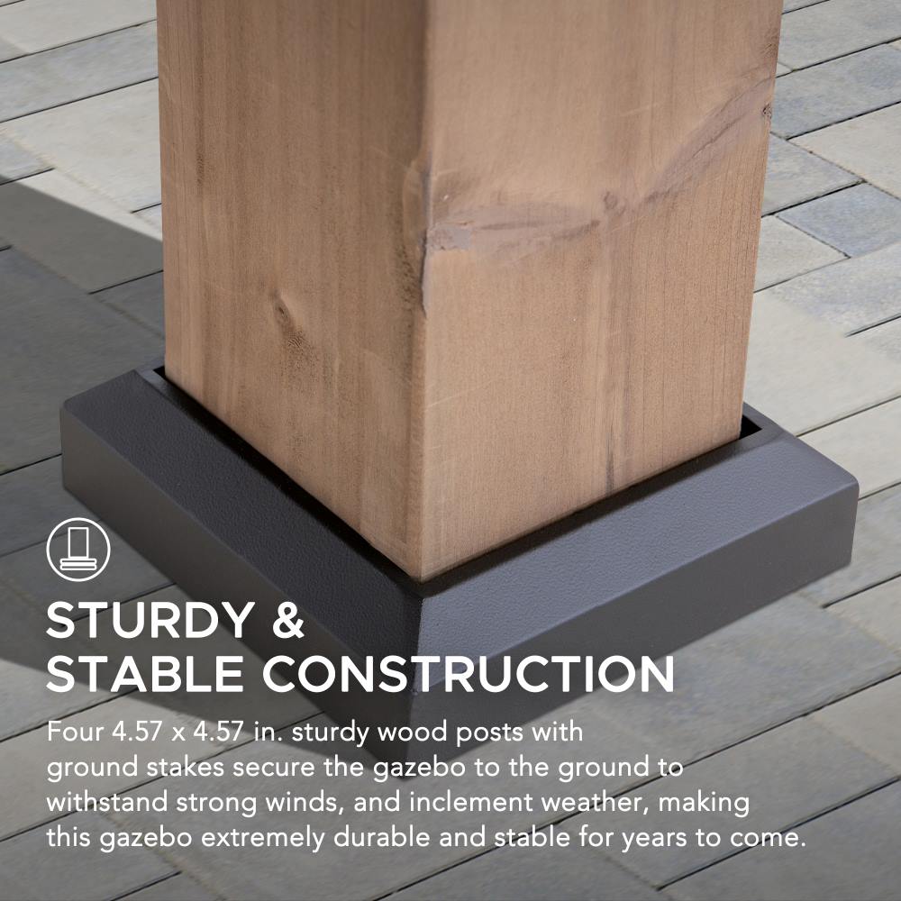 SUNJOY Outdoor Patio 11x11 2-Tier Wooden Frame Backyard Hardtop Gazebo with Ceiling Hook